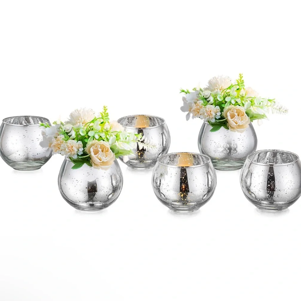 NWT 6pcs Small Silver Bling  Round Vases for‎ Centerpieces